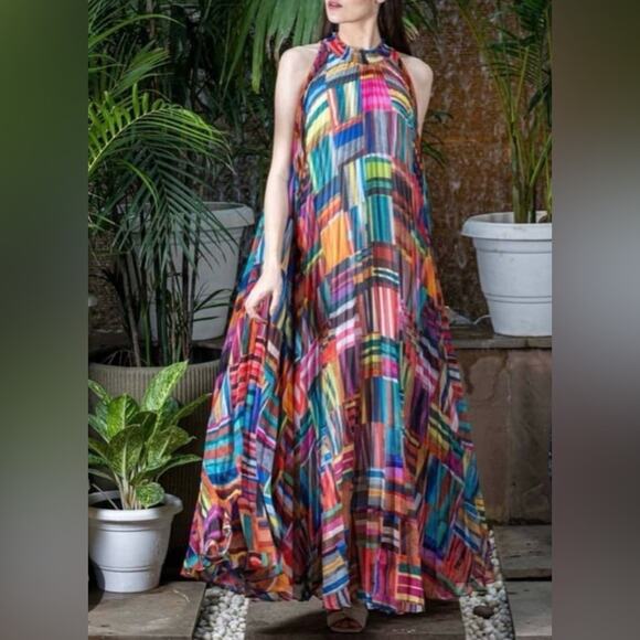 Ranna Gill (Anthropologie) Geo Halter Maxi Dress- M - Picture 1 of 10